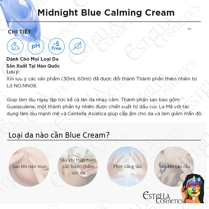 Kem Dưỡng Phục Hồi Da Ban Đêm Klairs Midnight Blue Calming Cream (30ml, 60ml)