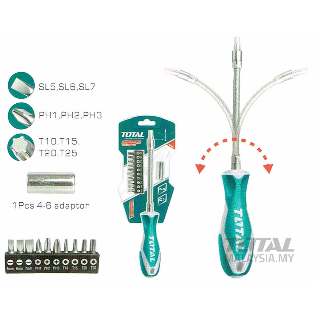 TOTAL Bộ 12 Công Cụ Tuốc Nơ Vít Thay Đổi Trục THT250FL1206 Điện Sài Gòn