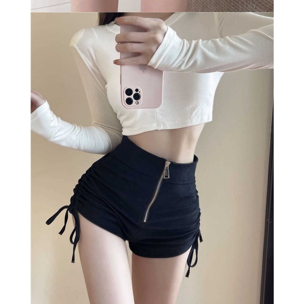 Quần Short Lưng Cao Màu Trơn Dây Rút Dáng Ôm Dễ Phối Đồ Thời Trang Cho Nữ váy nữ WT-DK-03