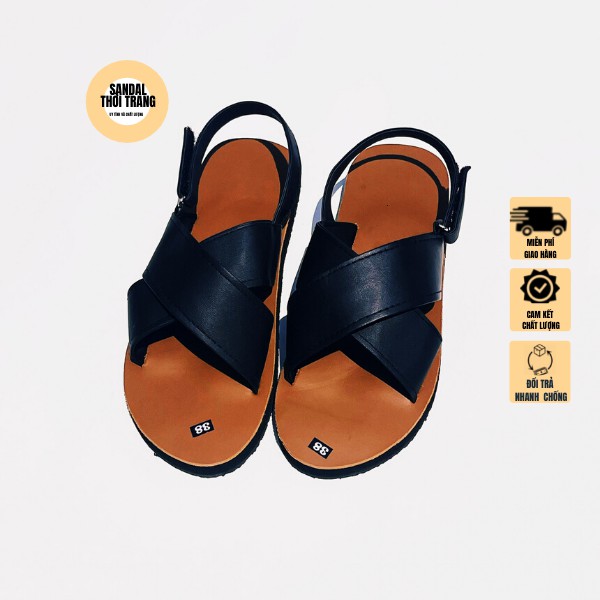 Dép quai hậu nữ nam, SANDALTHOITRANG Sandal nữ đi học A9 Nâu/Đen full size 30-44