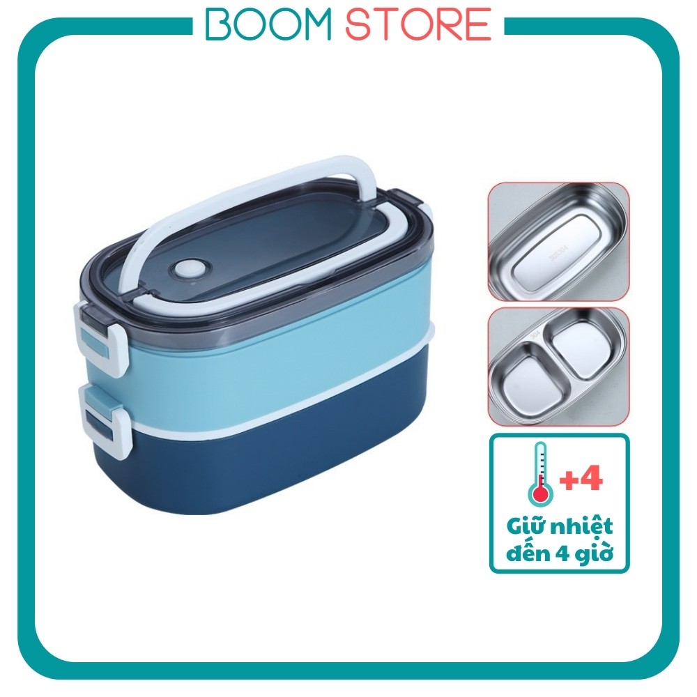 Hộp cơm giữ nhiệt văn phòng 2 tầng 3 ngăn INOX 304 cao cấp Boom Store