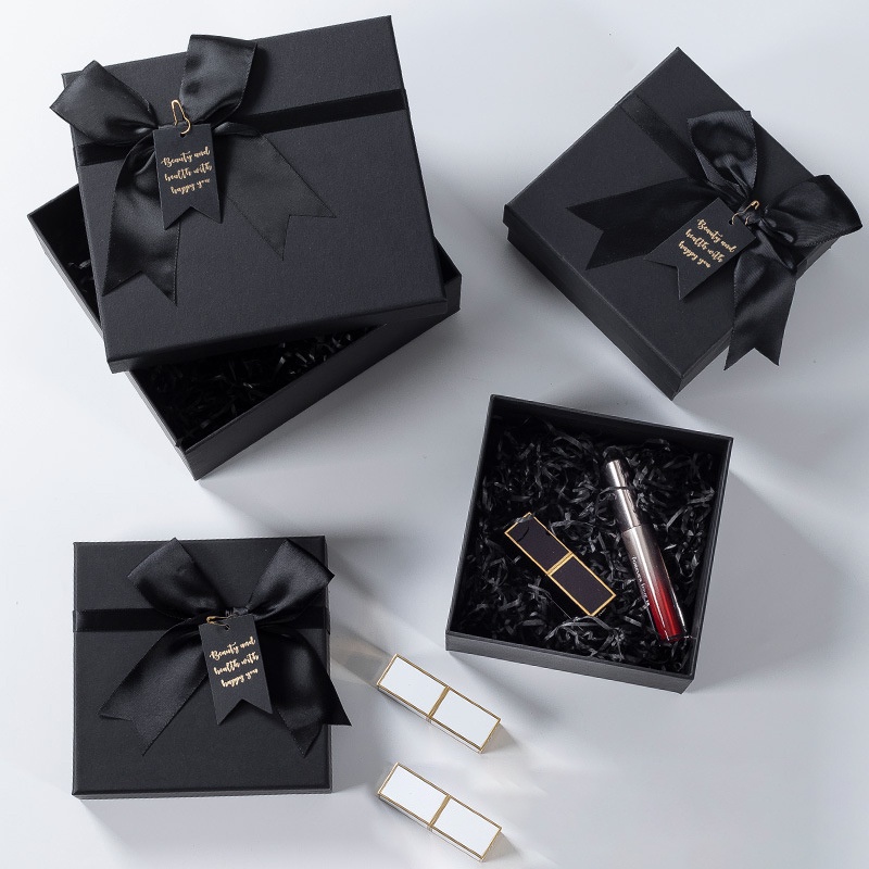 Hộp quà tặng hộp quà sinh nhật gắn nơ màu đen size to cao cấp