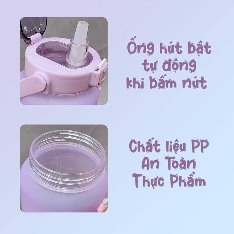 Bình nước 2 lít chia vạch báo giờ, bình nước có vòi cute tiện lợi, an toàn thể thao – Cocochang