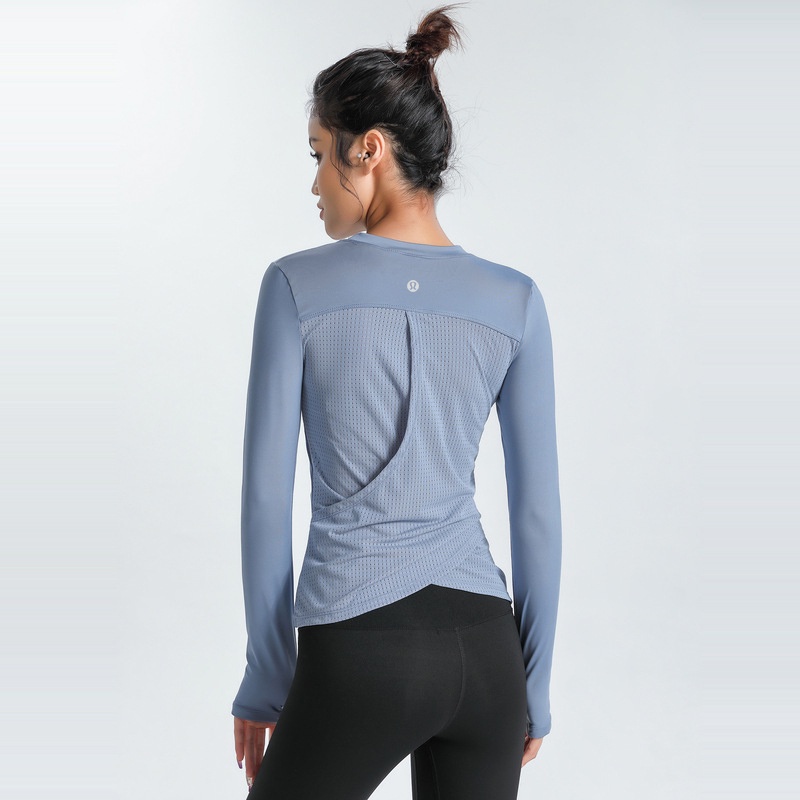 Lululemon Áo thể thao tập yoga dài tay bằng vải lưới co giãn thiết kế chéo lưng thời trang nữ 1291