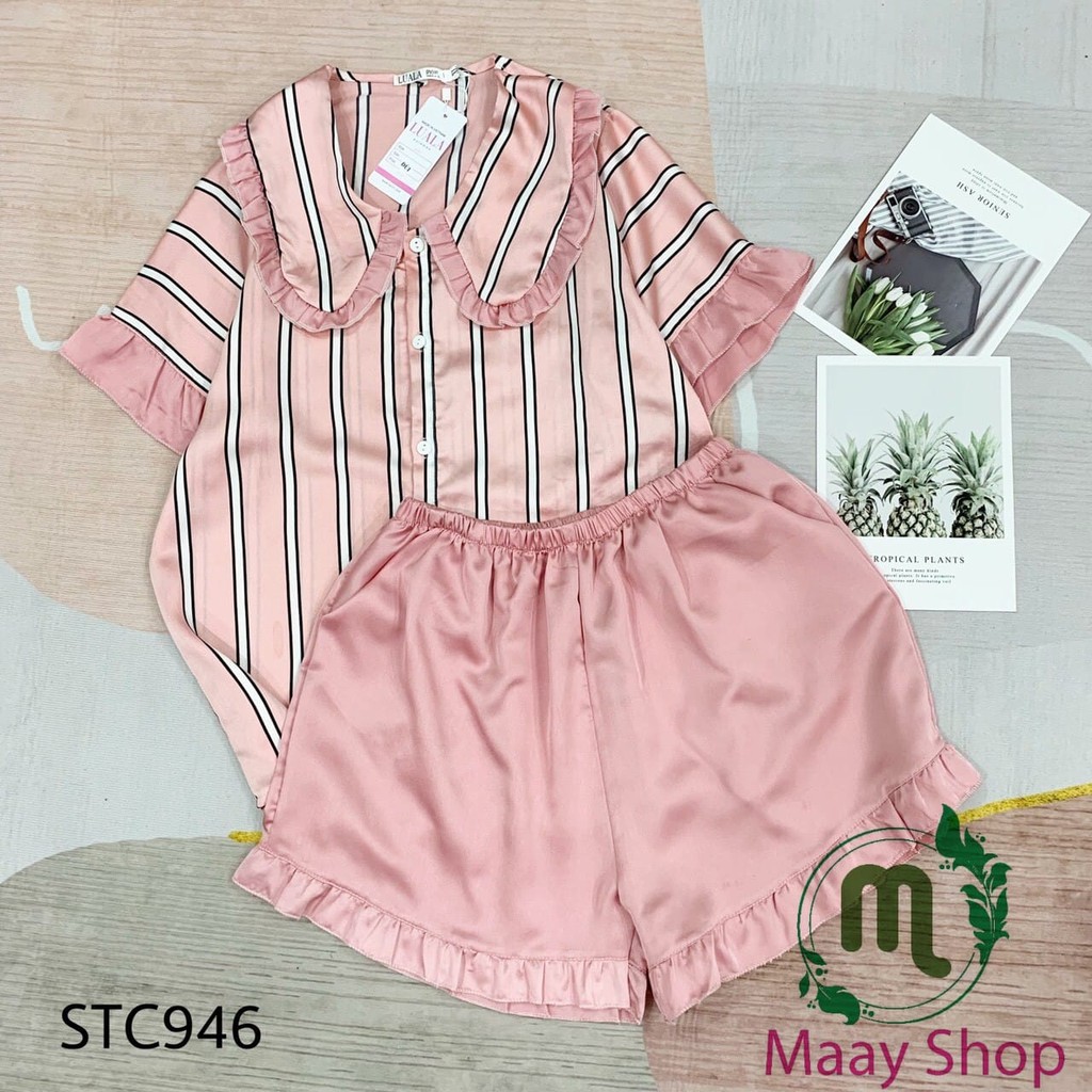 Đồ bộ Pizama đùi lụa satin cao cấp nữ có size | BigBuy360 - bigbuy360.vn