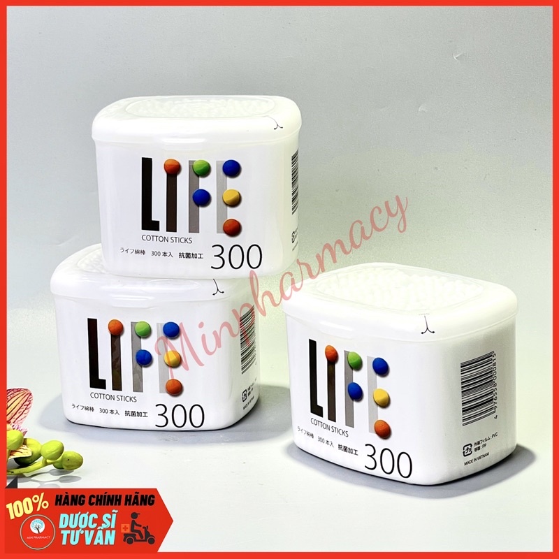 Tăm bông kháng khuẩn LIFE cotton sticks hộp 300 que - Minpharmacy