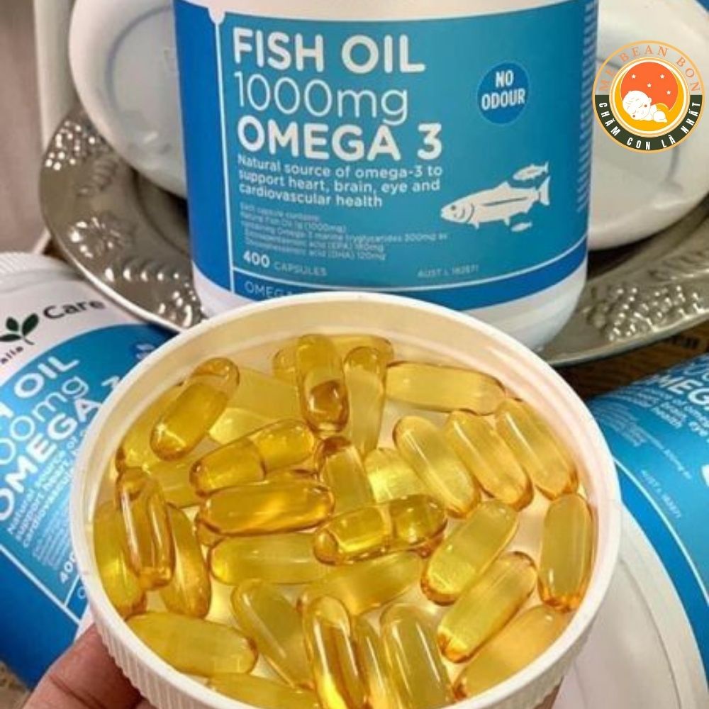 Viên uống Fish Oil Healthy Care Omega 3 1000mg 400 viên của Úc Dầu cá tự nhiên cho bé từ 6 tuổi trở lên