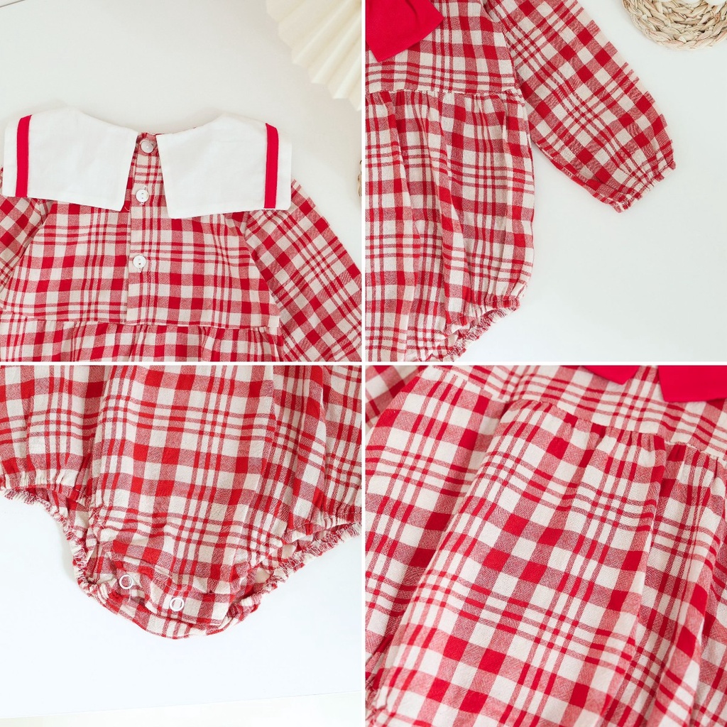 Bộ Áo Liền Quần Bằng Cotton In Hoa Màu Đỏ Mừng Năm Mới Dành Cho Bé Sơ Sinh 0400