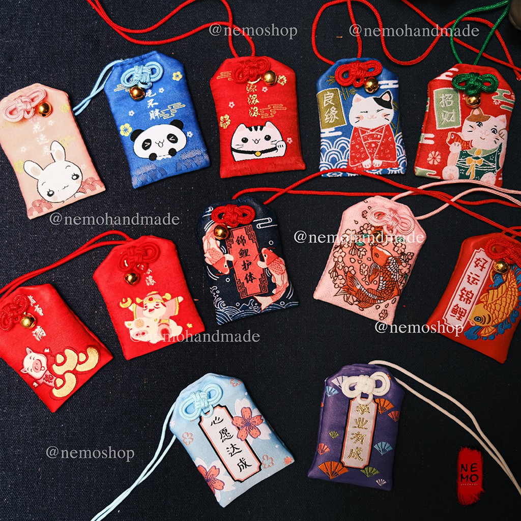 Túi Phước May Mắn Omamori, tặng Túi Bảo Vệ, Đá Ngũ Sắc, Giấy Ghi Điều Ước Lời Chúc, Hoa Oải Hương Nụ Khô - OM12M