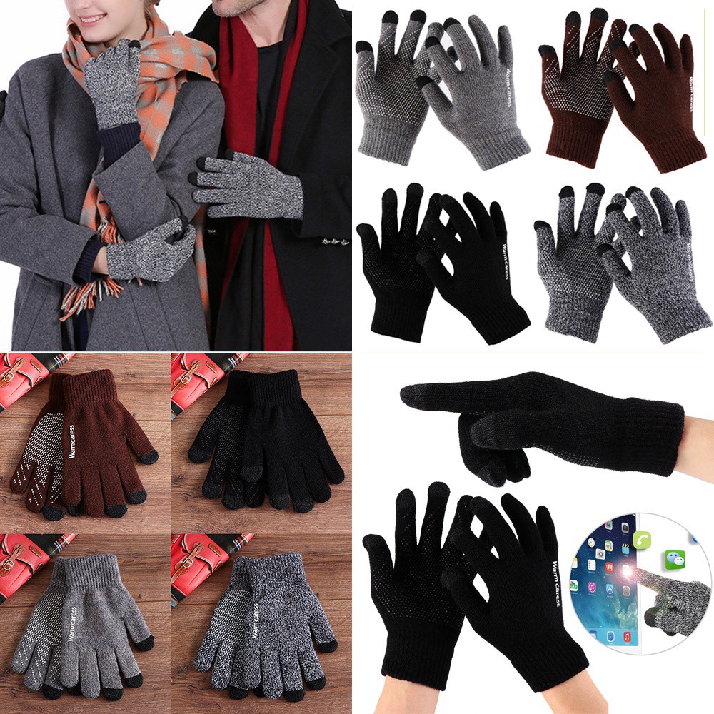 Đôi găng tay len dệt kim chống trượt ấm áp dùng được màn hình cảm ứng nhiều màu sắc tùy chọn thời trang cho nam và nữ