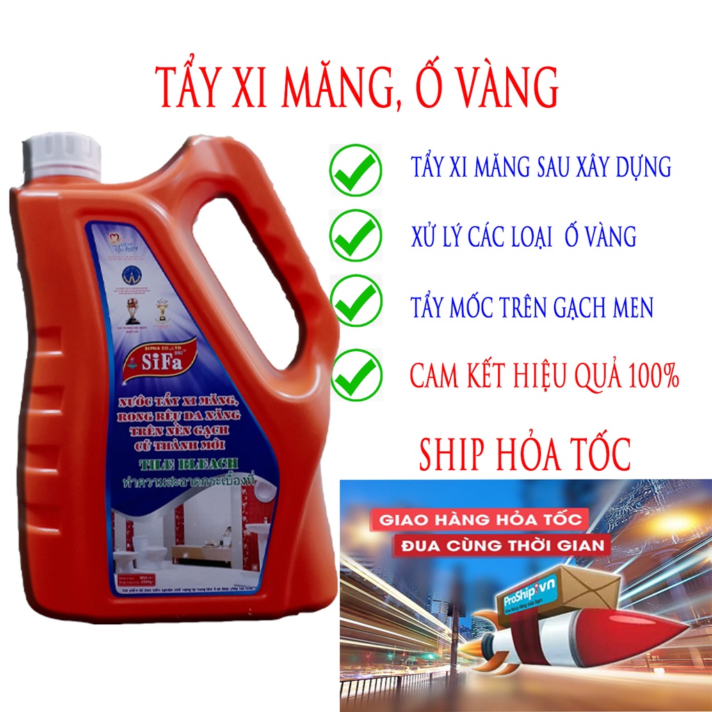 Nước tẩy xi măng 2L, ố vàng chuyên tẩy các vế vi măng sau công trình, ố vàng lâu ngày, các vế bẩn trên gạch men
