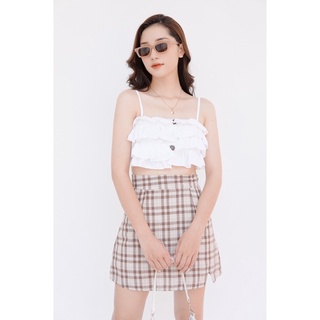 áo 2 dây tầng bèo trắng