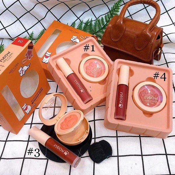 Set Má Hồng Và Son Môi Tông Cam San Hô Nee Cara Blush &amp; Lip Glaze Make Up Kits N317 No.04