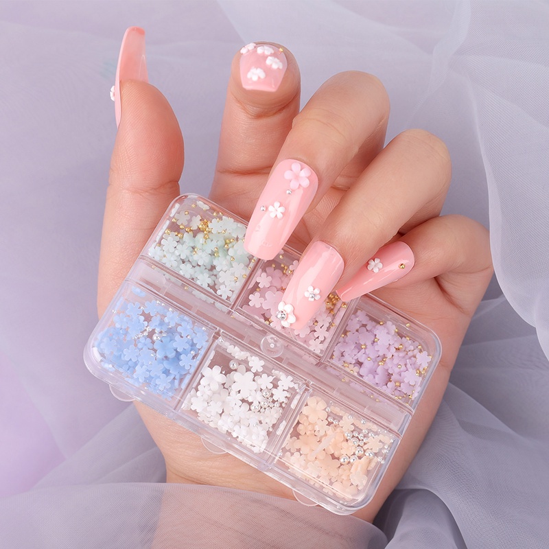 Hộp 6 Ngăn Hình Hoa 3D Dán Móng Tay Nghệ Thuật