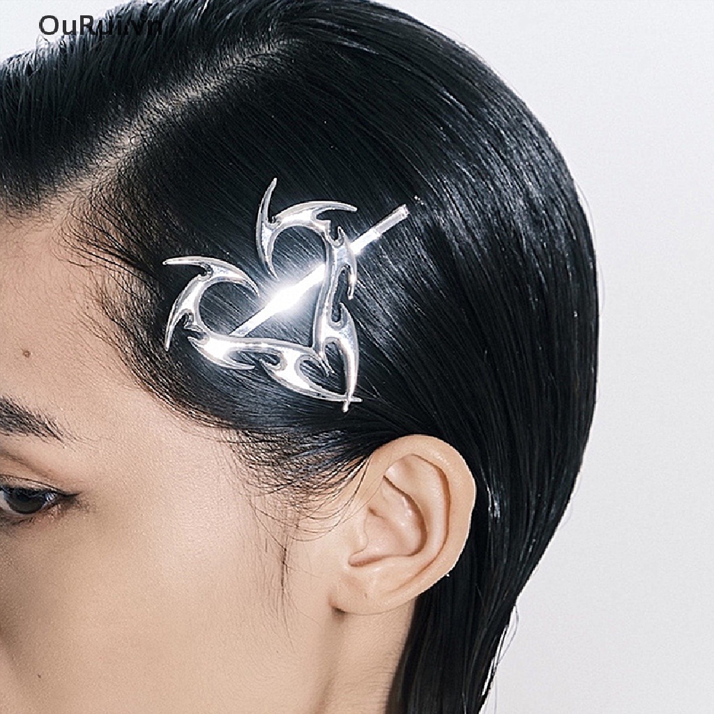 {RUI} Kẹp Tóc Kẹp Bên Hông Bằng Kim Loại Trái Tim Hình Học Độc Đáo Phong Cách Hip Hop {OuRui.vn}