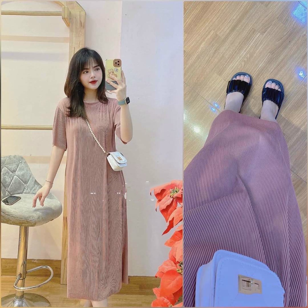 Váy bầu ngắn tay dập li nhỏ thời trang thiết kế công sở xinh xắn Mom and Baby M541