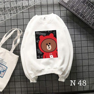 Áo nỉ sweater unisex tay dài họa tiết gấu đỏ