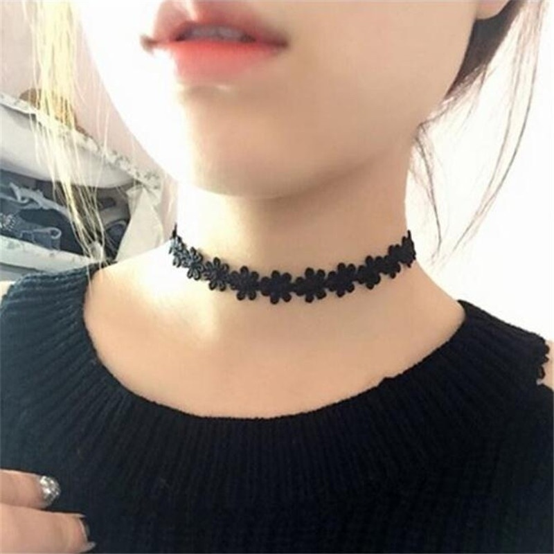 Set 6 Vòng Cổ Choker Ren Hoa Đen Cá Tính