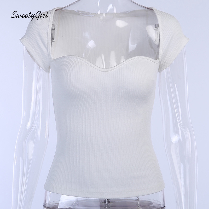 (MớI) Áo Thun NgắN Tay Cổ Vuông MàU Trơn Cho Nữ