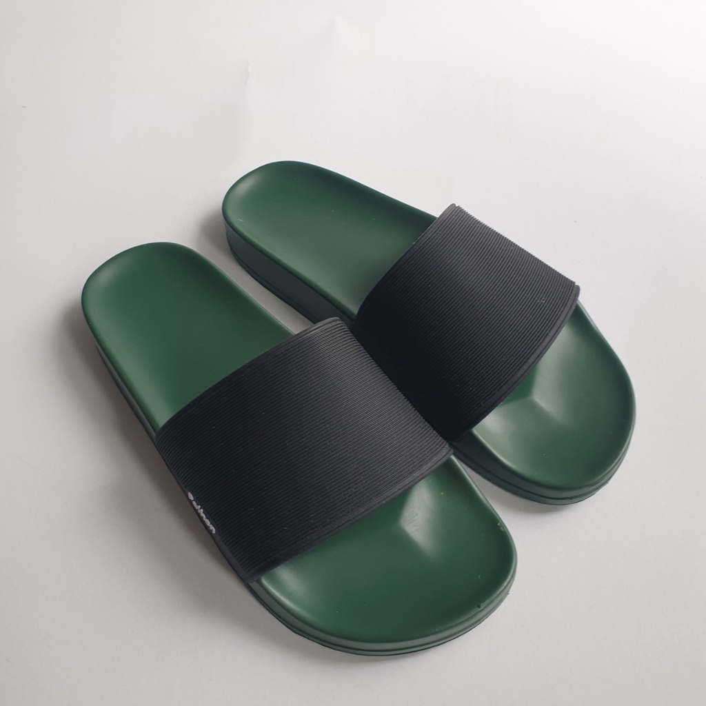 Dép nam nữ quai ngang slipper Pathon quai PVC và đế PU xanh quai đen Mẫu SD63