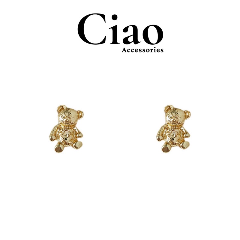 [HOẢ TỐC 1H] Khuyên tai/ Bông tai mạ bạc S925 thiết kế hình gấu trendy Teddy Bear Ciao