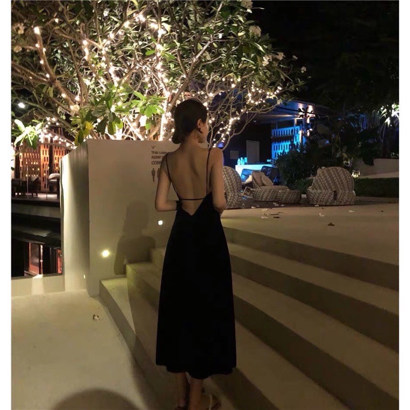 Đầm maxi DÀY hở V lưng HAMA STORE H5 - Có mút ngực dây kéo phía sau sexy | BigBuy360 - bigbuy360.vn