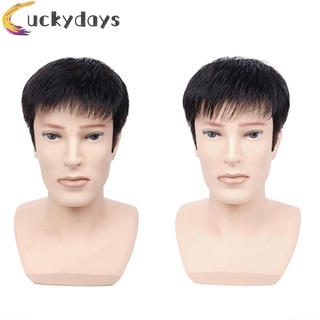 Tóc giả ngắn thẳng bằng sợi tổng hợp toàn diện cho nam