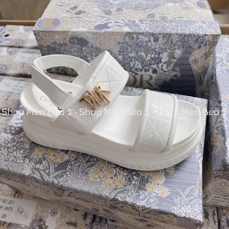 Sandal cd quai chéo vân kẻ chìm đế cao fullbox