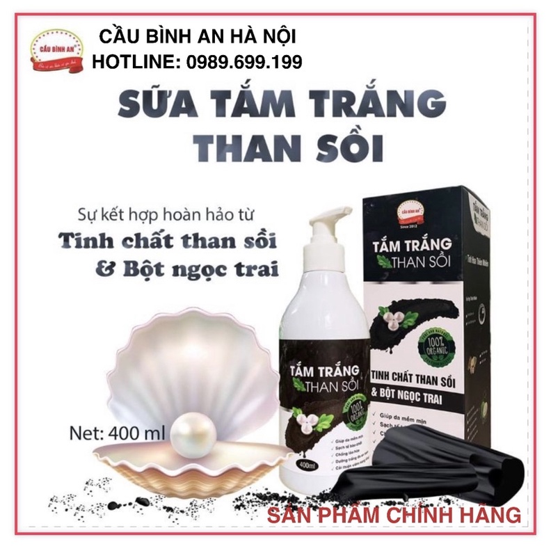 Tắm trắng tinh chất than sồi và bột ngọc trai thương hiệu Cầu Bình An chai 400ml