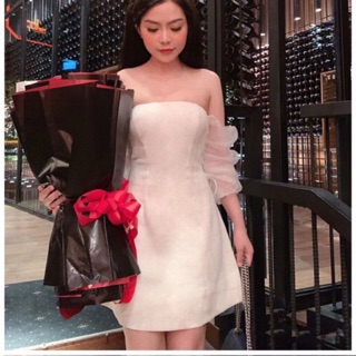 ĐẦM TRẮNG CÚP NGỰC TAY VOAN