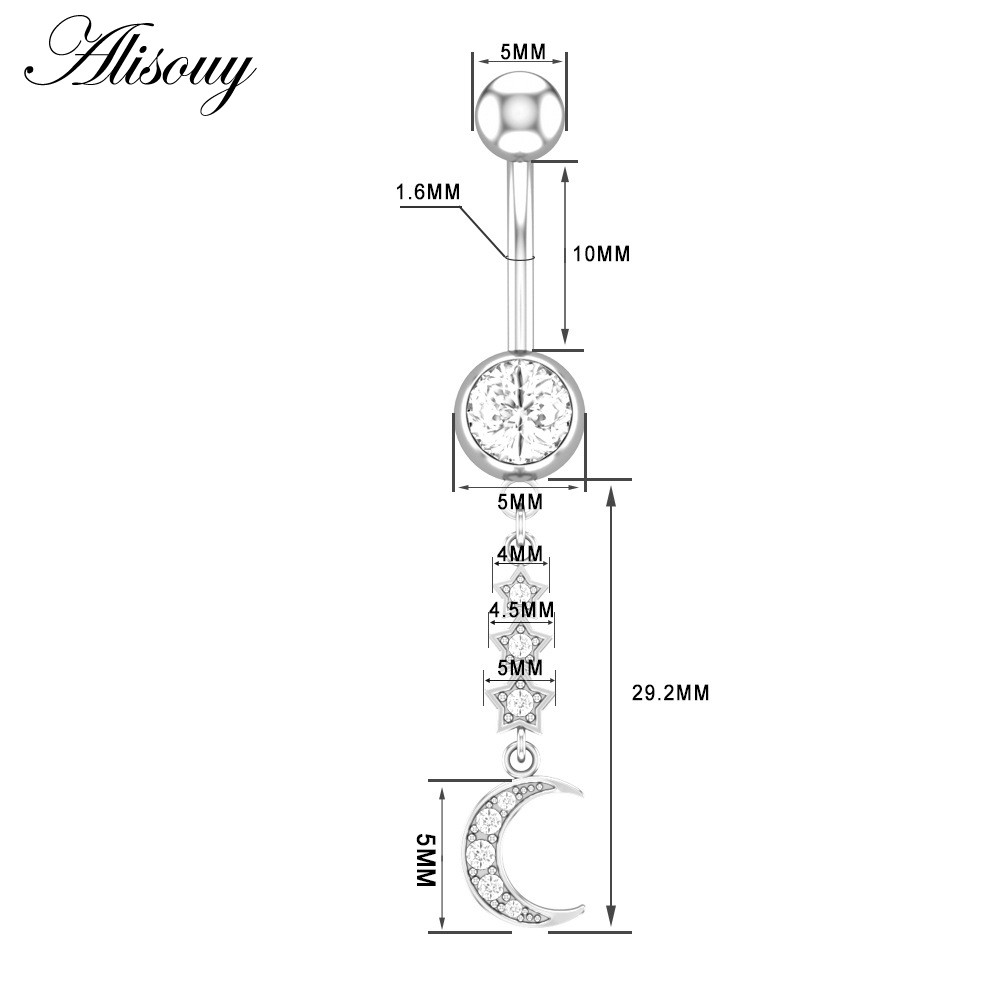 Alisouy 1 Khuyên Rốn Thép Không Gỉ Đính Đá zircon Mặt Trăng Ngôi Sao