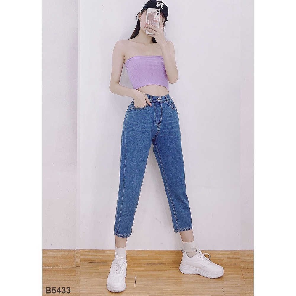 Quần Jean Nữ Baggy Trơn Màu Xanh Hàng Cao Cấp Dài 9 Tấc B5433