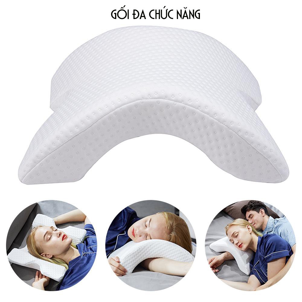 Gối ngủ luồn tay Memory Foam cao su non cao cấp chóng mỏi dạng cong - minhhouse