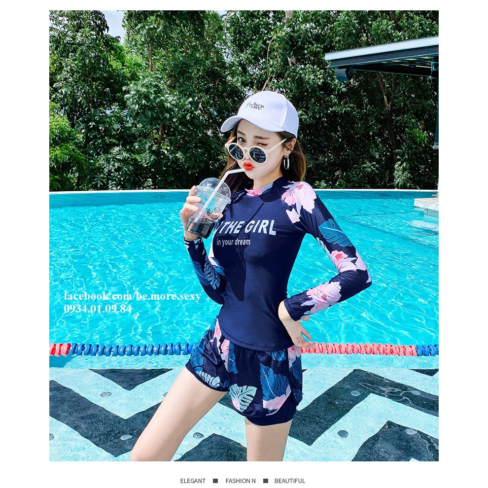 Đồ bơi dài tay nữ short hoa