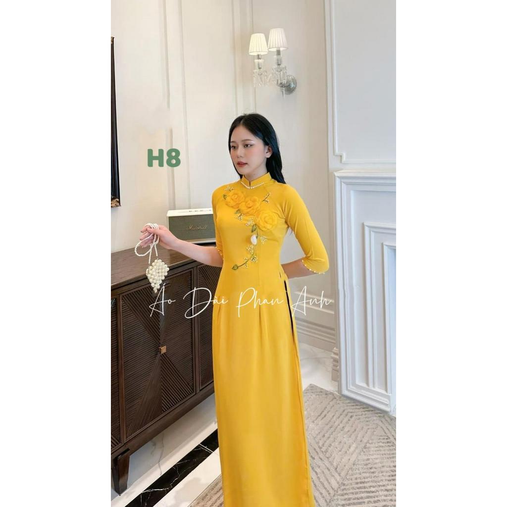 Áo dài Lụa Mỹ Cao Cấp 💛 SIÊU XINH 💛 Áo dài chất liệu mềm mịn, thoáng mát - họa tiết thêu thủ công tỉ mỉ siêu xinh