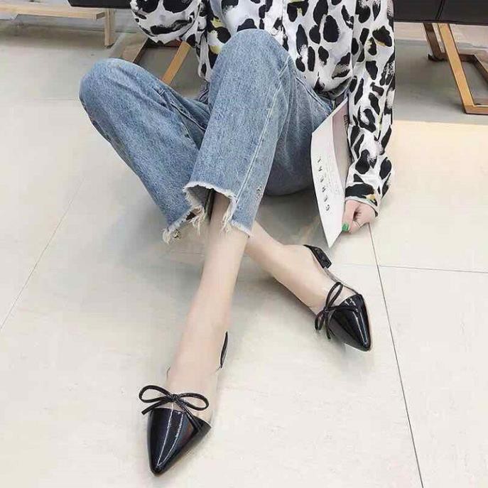 Giày nữ, giày sục mũi nhọn da bóng thắt lơ mika - A8 | BigBuy360 - bigbuy360.vn