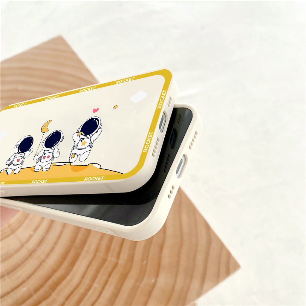 Ốp lưng iphone cạnh vuông Phi hành gia mặt trăng dành cho iphone 6 đến 14promax - E130