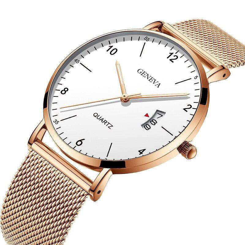 Đồng hồ GENEVA dây đeo thép không gỉ có hiển thị ngày thời trang doanh nhân cho nam