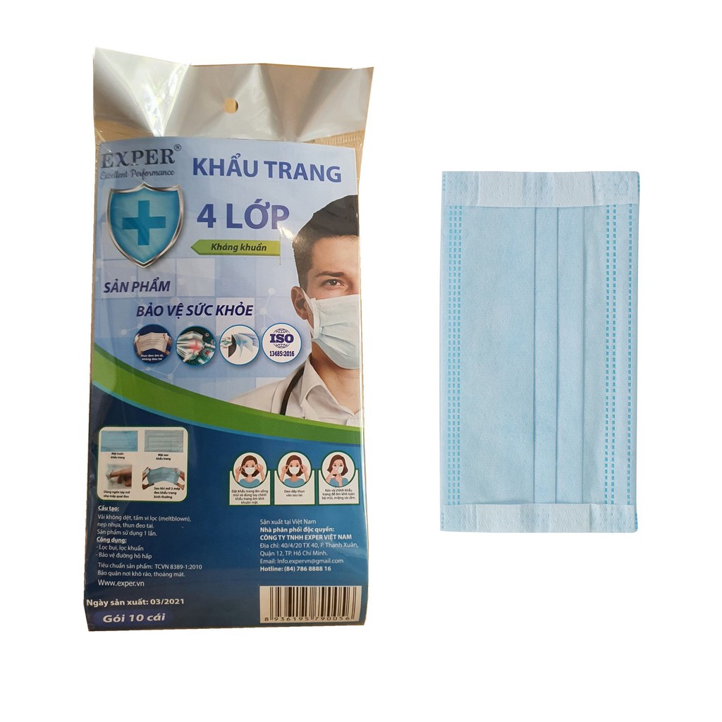 Khẩu trang y tế Exper 4 lớp hộp 50 cái. Khẩu trang y tế áp dụng công nghệ Nhật cao cấp không đau tai | BigBuy360 - bigbuy360.vn