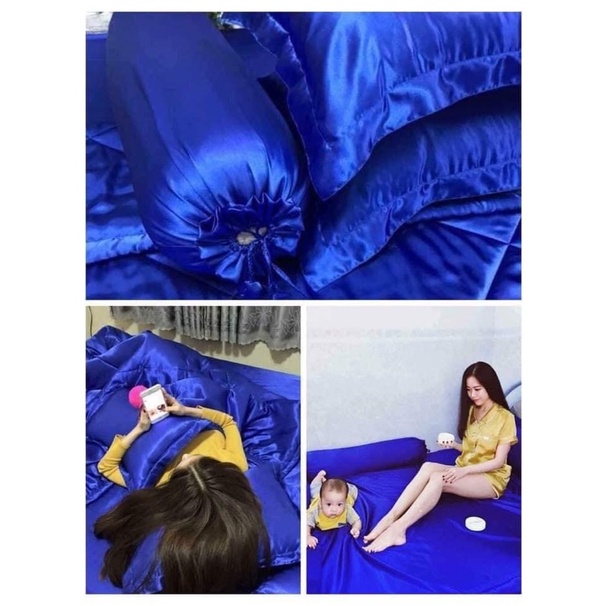 BỘ CHĂN GA PHI MÀU XANH COBAN