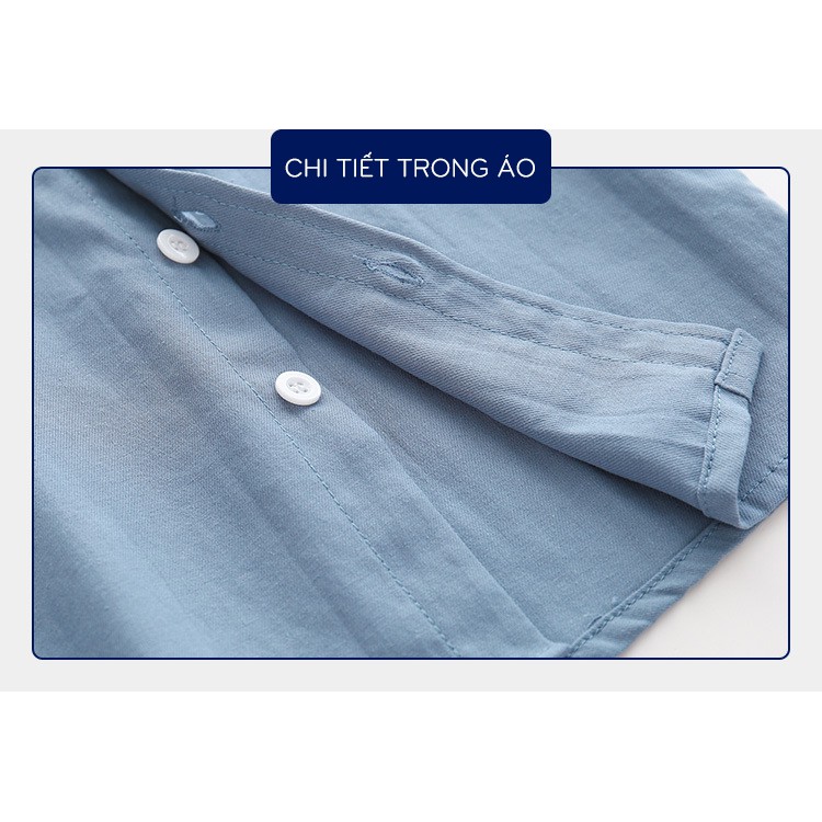 Áo sơ mi cho bé WELLKIDS áo sơ mi trơn cộc tay họa tiết túi ngực chất cotton hàng xuất Âu Mỹ