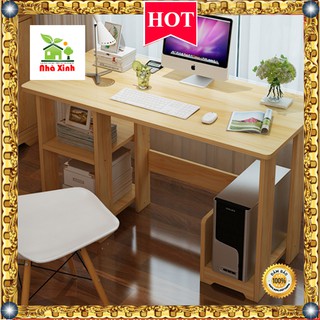 Bàn Học - Bàn làm việc bằng gỗ để máy tính cây tiện lợi KT : 90 x 72 x 37 cm (Trắng, Vàng )