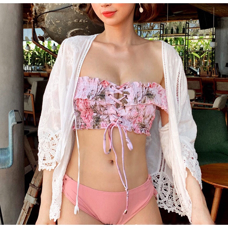 [Hàng Nhập] Bikini, Đồ Bơi Hai Mảnh Trễ Vai Hồng Dâu Siu Xinh #adn9637