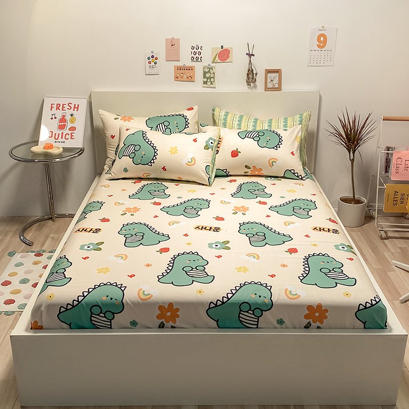 Bộ chăn ga gối cotton 3D khủng long dễ thương (không kèm ruột chăn)