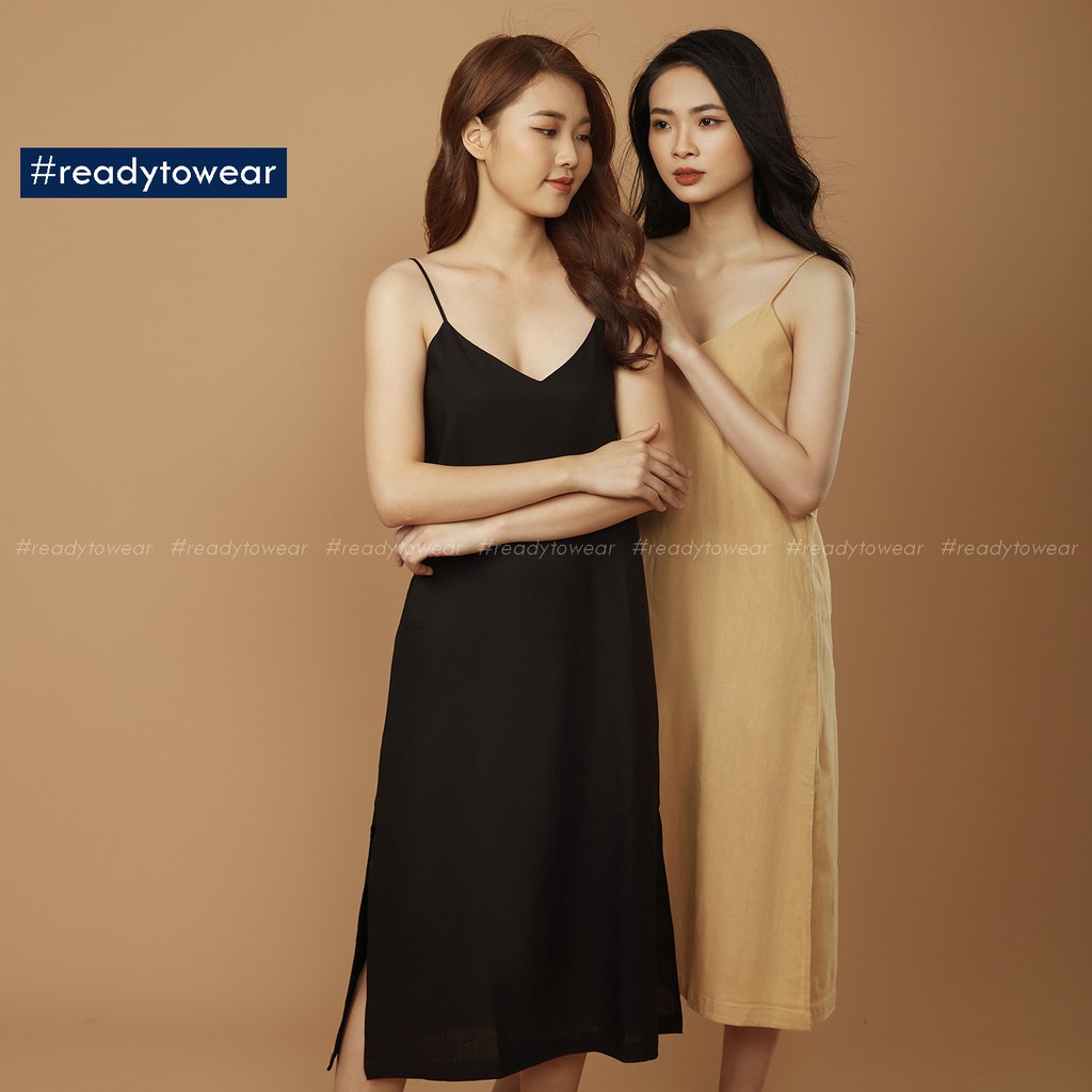 Đầm 2 dây xuông maxi - Váy hai dây dài suông xẻ tà hai bên - linen camisole dress D01 | BigBuy360 - bigbuy360.vn