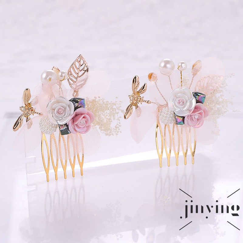 GETNOIVAS Lược cài tóc đính hình chiếc lá và hoa phối ngọc trai nhân tạo dễ thương