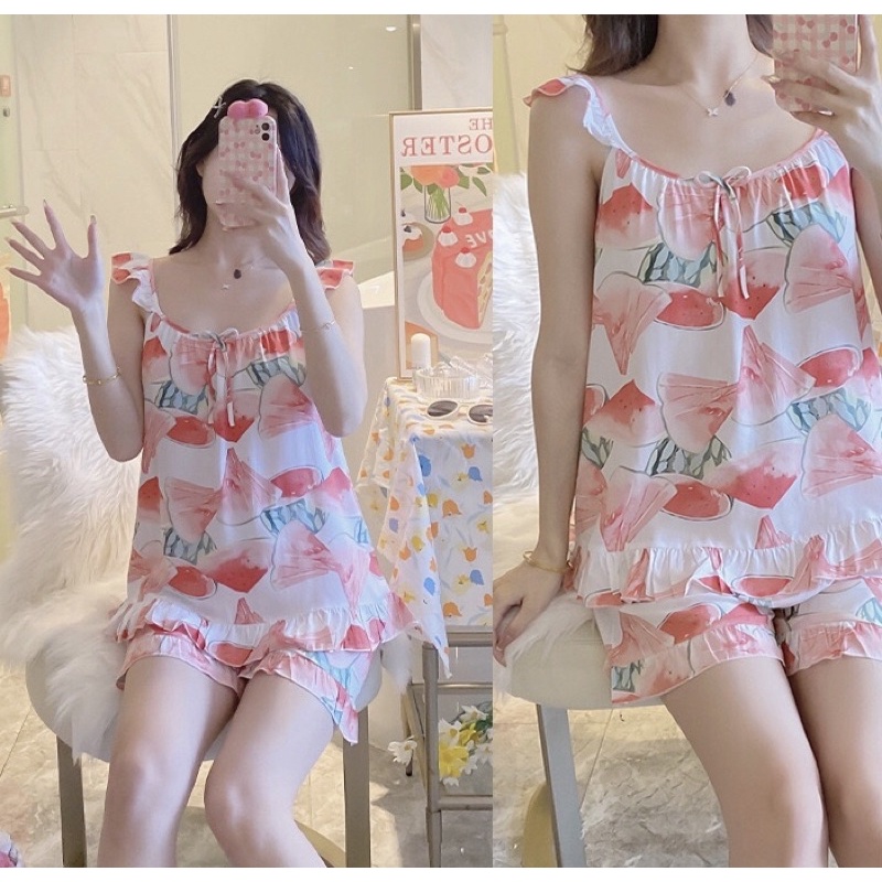 Bộ Quần Áo 2 Dây Tay Cánh Tiên Chất Liệu Lanh Lụa Mát Lạnh Nhiều Hoạ Tiết