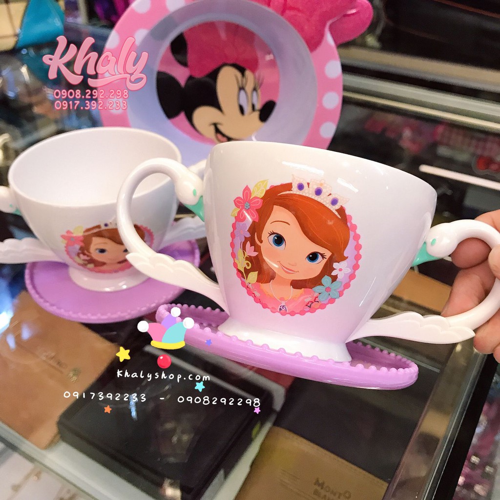 (KHALYSHOP) Ly cốc uống nước có quai cầm bé SOFIA, hoạt tiết 3D nhựa Melamine Disney siêu xinh