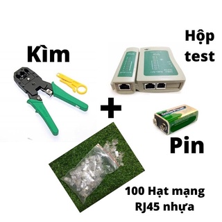 Bộ kiềm bấm mạng + 50 hạt mạng rj45 + hộp test cáp mạng rj45/11 kèm pin loại tốt