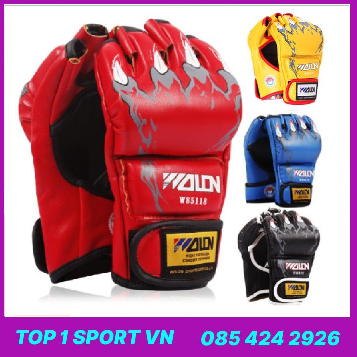 Găng tay đấm bốc mma UFC walon fighter hở ngón chuẩn thi đấu hàng chính hãng dùng cho boxing mma muaythái bảo hành 1 năm